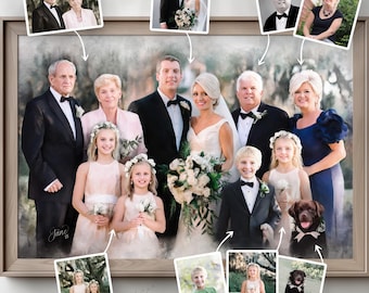 Custom Watercolor Wedding Portrait, Multiple Photo Matrimonial Artwork, Digital Aquarelle Nuptial Memory, Bridal Image Transformation Art