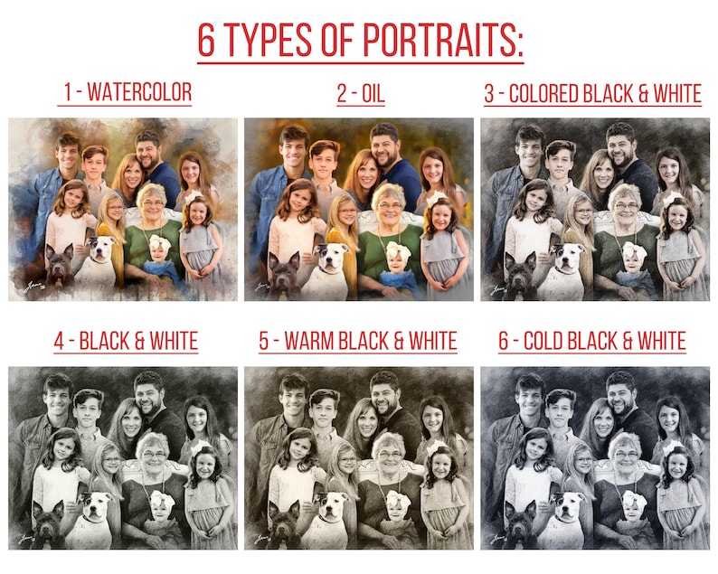 Custom Family Portrait Drawing, Merge Multiple Relatives Photos ...