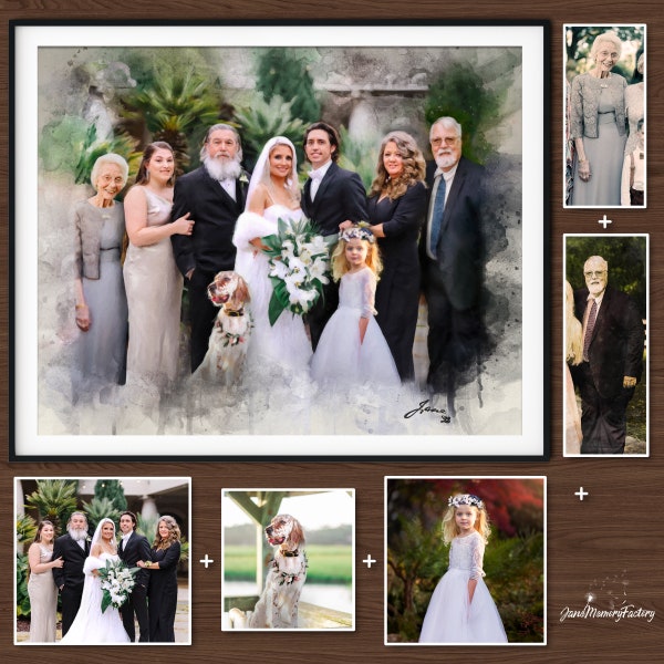 Add Deceased Loved One To Photo, Loss Loved One, Custom Wedding Family Portrait,Merge Photos Into Painting,Personalized Gifts,Combine Photos