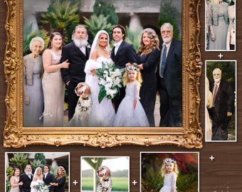 Custom Wedding Portrait Painting, Merge Multiple Photos Into Artwork, Personalized Gift From Images, Photos To Watercolor Prints