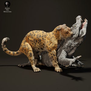 Resin 3D Printed Jaguar Hunting Black Caiman High detailed Resin in different sizes, indoor or outdoor