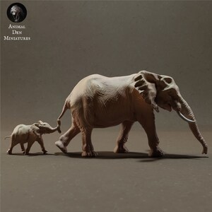 Resin 3D Printed elephant with calf High detailed Resin in different sizes, indoor or outdoor
