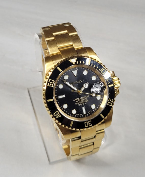 Seiko Submariner All Gold Black Blue or Green Dial NH35A - Etsy