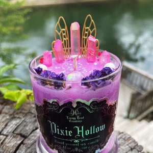 Pixie Hollow/Hand Poured Soy Candle/Moonflower Nectar/Natural Crystals Herbs And GemstonesFresh Scented