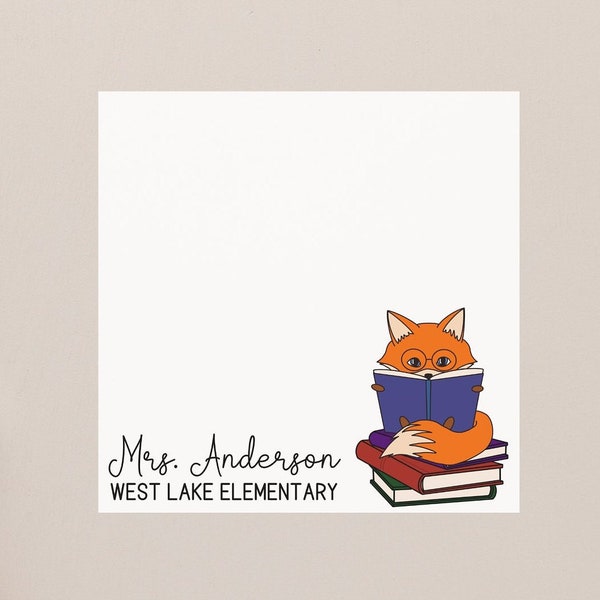 Personalized Librarian Notepad, School Librarian Gift, Librarian Gift, School Librarian, Custom Notepad, Fox Stationery, Book Lover Gift