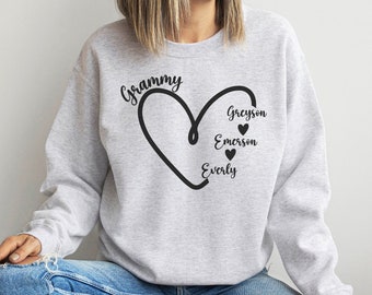 Custom Grandma Sweatshirt, Grammy Sweatshirt With Grandkids Names, Grammy Crewneck Sweatshirt, Grammy Gift, Gift for Grammy, Grammy Birthday