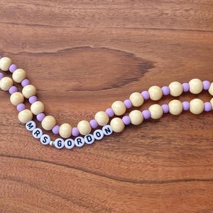 Personalized Teacher Lanyard, Beaded Wooden Teacher Lanyard With Name,  Wooden Bead Custom Lanyard, Back to School, Teacher Beaded Lanyard