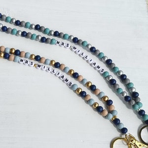 Personalized Teacher Lanyard, Beaded Wooden Teacher Lanyard With Name,  Wooden Bead Custom Lanyard, Back to School, Teacher Beaded Lanyard