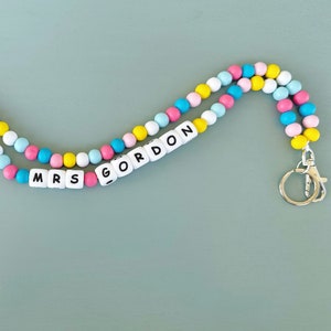 Personalized Teacher Lanyard, Beaded Wooden Teacher Lanyard With Name,  Wooden Bead Custom Lanyard, Back to School, Teacher Beaded Lanyard