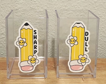 Pencil Holder Labels , Sharp and Dull Pencil Labels, Classroom Decor, Classroom Labels, Back to School, Teacher Labels, Retro Classroom