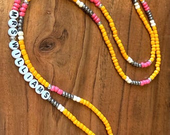 Pencil Lanyard, Personalized Teacher Lanyard, Beaded Teacher Lanyard With Name, Back to School, Teacher Beaded Lanyard, Custom Lanyard