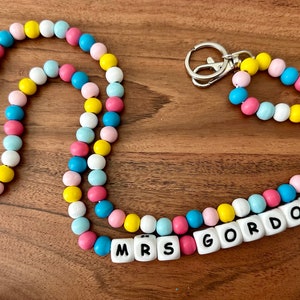 Personalized Teacher Lanyard, Beaded Wooden Teacher Lanyard With Name,  Wooden Bead Custom Lanyard, Back to School, Teacher Beaded Lanyard
