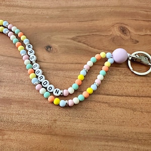 Personalized Teacher Lanyard, Beaded Wooden Teacher Lanyard With Name,  Wooden Bead Custom Lanyard, Back to School, Teacher Beaded Lanyard