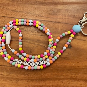 Personalized Teacher Lanyard, Beaded Wooden Teacher Lanyard With Name,  Wooden Bead Custom Lanyard, Back to School, Teacher Beaded Lanyard
