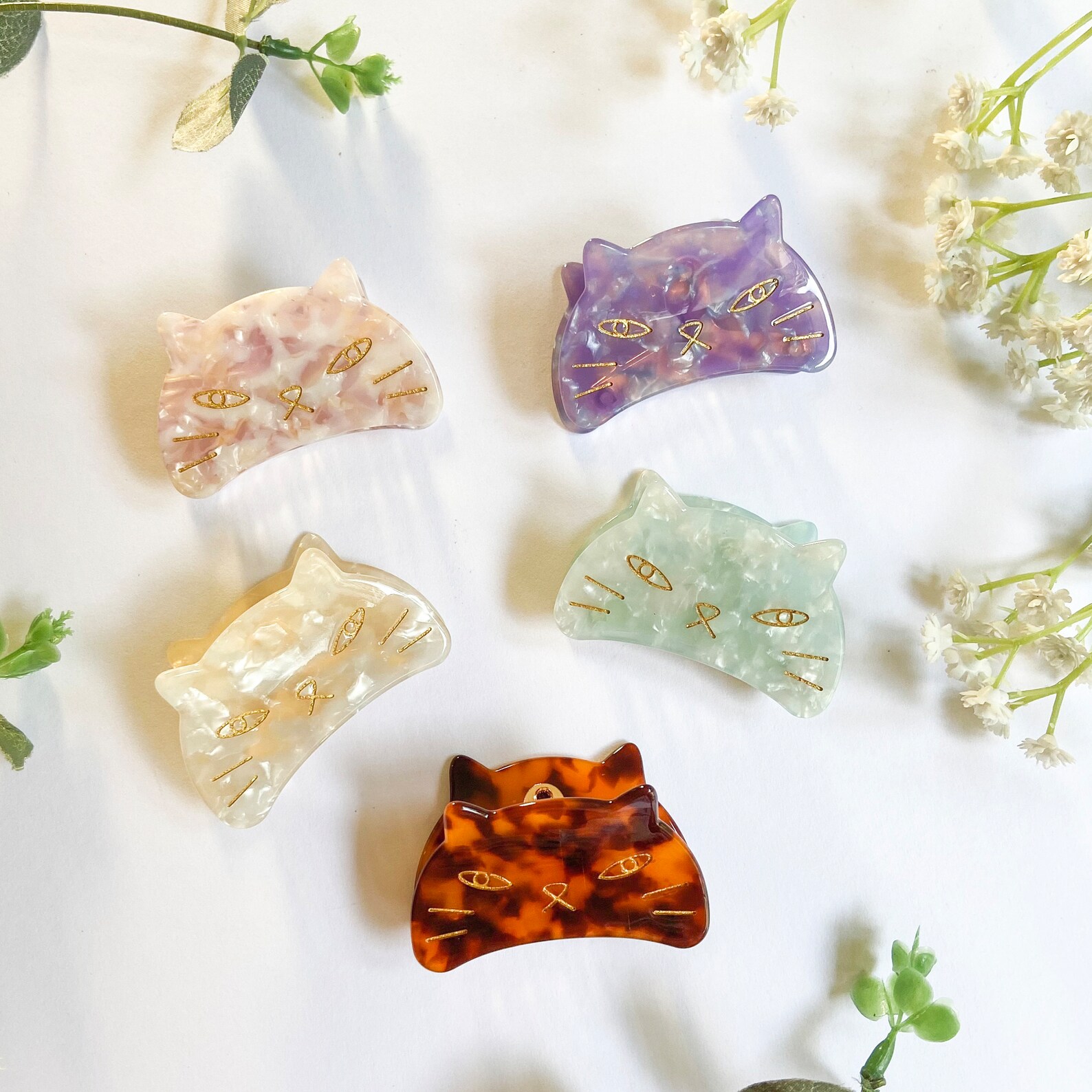 Cute Cat Hair Claw Resin Marble Cat Shaped Hair Clip Cute Etsy