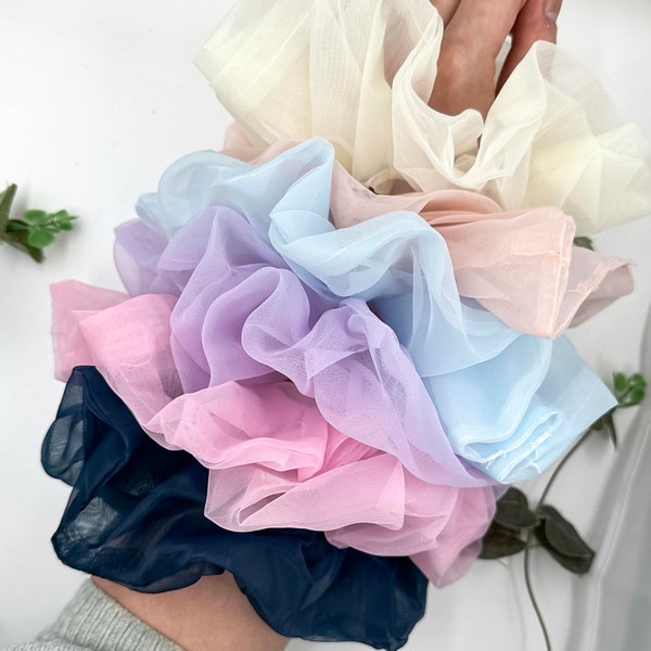 Puffy giant scrunchies, Large voile hair scrunchy, Pastel organza scrunchies, Luxury soft scrunchie, Oversized pastel scrunchie