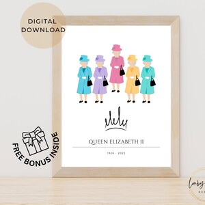 Queen Elizabeth Art Print, RIP Queen Elizabeth Poster, Rainbow Queen Printable Wall Art, DIGITAL DOWNLOAD