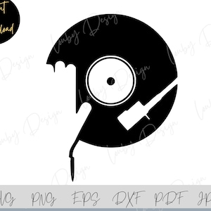 Vinylplaat SVG, platenspeler PNG, Cricut, silhouet, muziekplaat svg, dj krabben, eps, dxf, eps, jpg, pdf