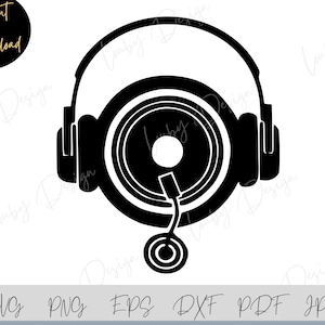 Disque vinyle SVG, DJ casque svg, Cricut, Silhouette, tourne-disque Dj platine PNG, eps, dxf, pdf, jpg