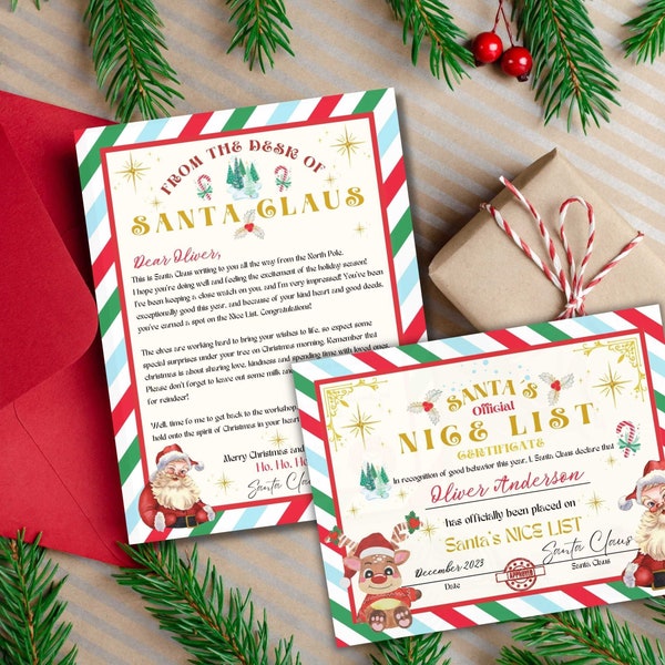 EDITABLE Letter from Santa Printable Nice list Certificate, Christmas Eve Box filler, Santa Claus Mail, Letters from Santa Digital Download