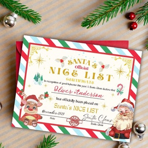 EDITABLE Santa Nice List Certificate Printable Christmas Eve Box filler, Official Letter from Santas good list North Pole mail, Digital