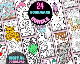 Printable Coloring Bookmarks, Aesthetic Coloring Book Marks Pages for Kids, PDF and PNG Digital Download
