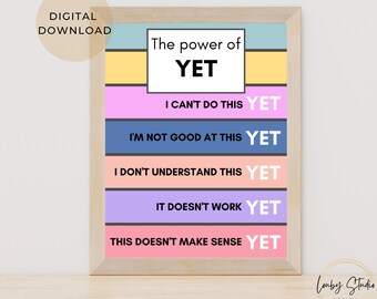 Growth Mindset Poster: The Power of Yet, Classroom Decor (Digital Download)