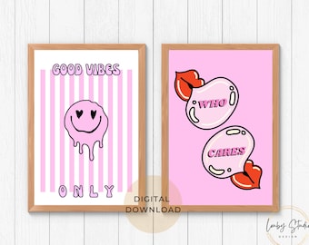 Roze preppy kamerinrichting esthetiek, Y2K-kamerinrichting, indiekamerinrichting, esthetische posters, digitale prints