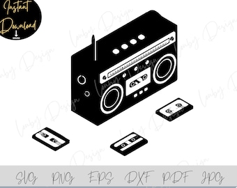 Boombox & Cassette Tape SVG: 90s Music Vector Clipart (Digital Download)