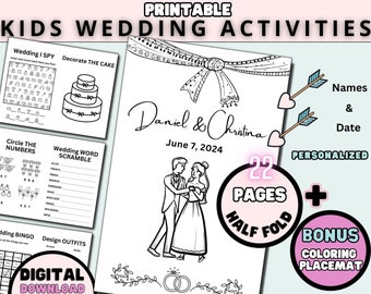 Kids Wedding Activity Book, Printable Wedding coloring Book Pages, Children Wedding Activities, Digital Download