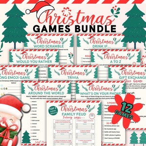 Printable Christmas Games Adults BUNDLE, Office Christmas Party Games, Family Christmas Feud, Christmas Trivia, Gift Swap, Digital Download