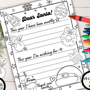 Brief an den Weihnachtsmann Malseite, druckbare Liebe Santa Brief, Weihnachten Wunschliste, Klassenzimmer Weihnachten Färbung Aktivität, digitaler Download