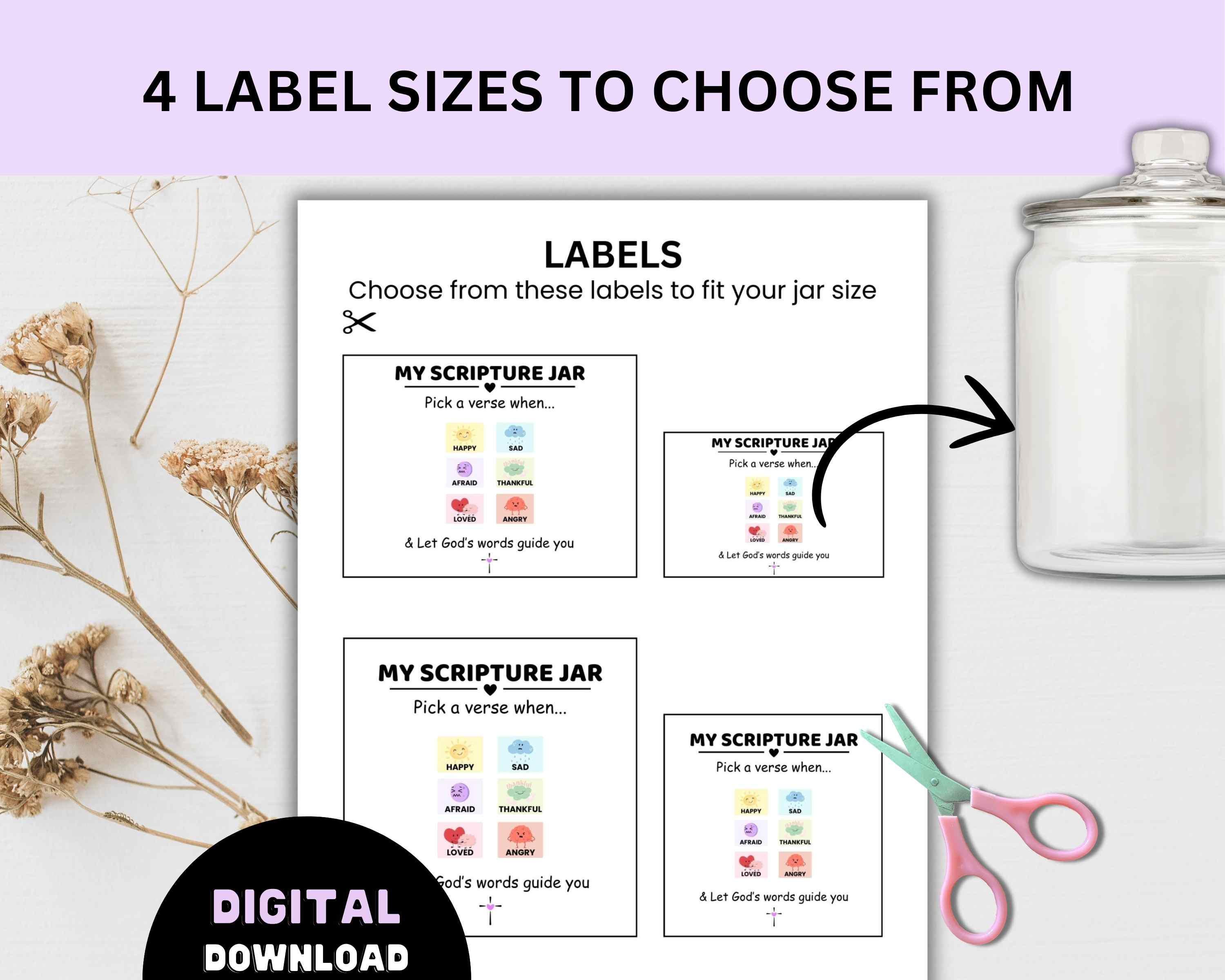 Scripture Jar Label Bible Verse Jar for Kids Scripture Jar, Printable Bible Verse Emotions ...