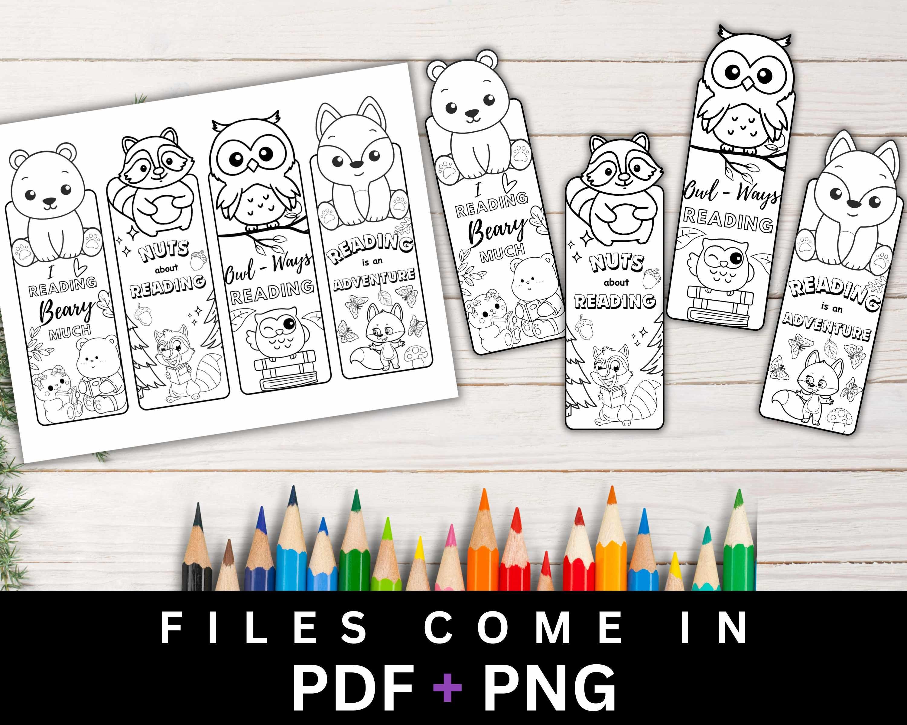 Printable Animals Coloring Bookmarks BUNDLE, Cute Animals Book Marks ...