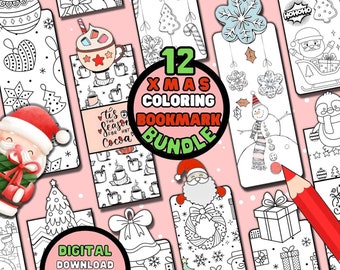 Lot de signets à colorier pour Noël, activité de pages à colorier pour Noël pour enfants, activités de Noël pour les enfants d'âge préscolaire, téléchargement numérique