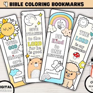 Bible Verse Coloring Bookmarks, kids Bible Activity Page, Sunday School Craft, Christian Scripture Coloring Book Marks, Homeschool Printable
