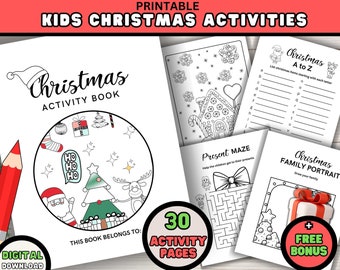 Kids Christmas Activity Book: 30 Printable Games & Coloring Pages (Digital Download)
