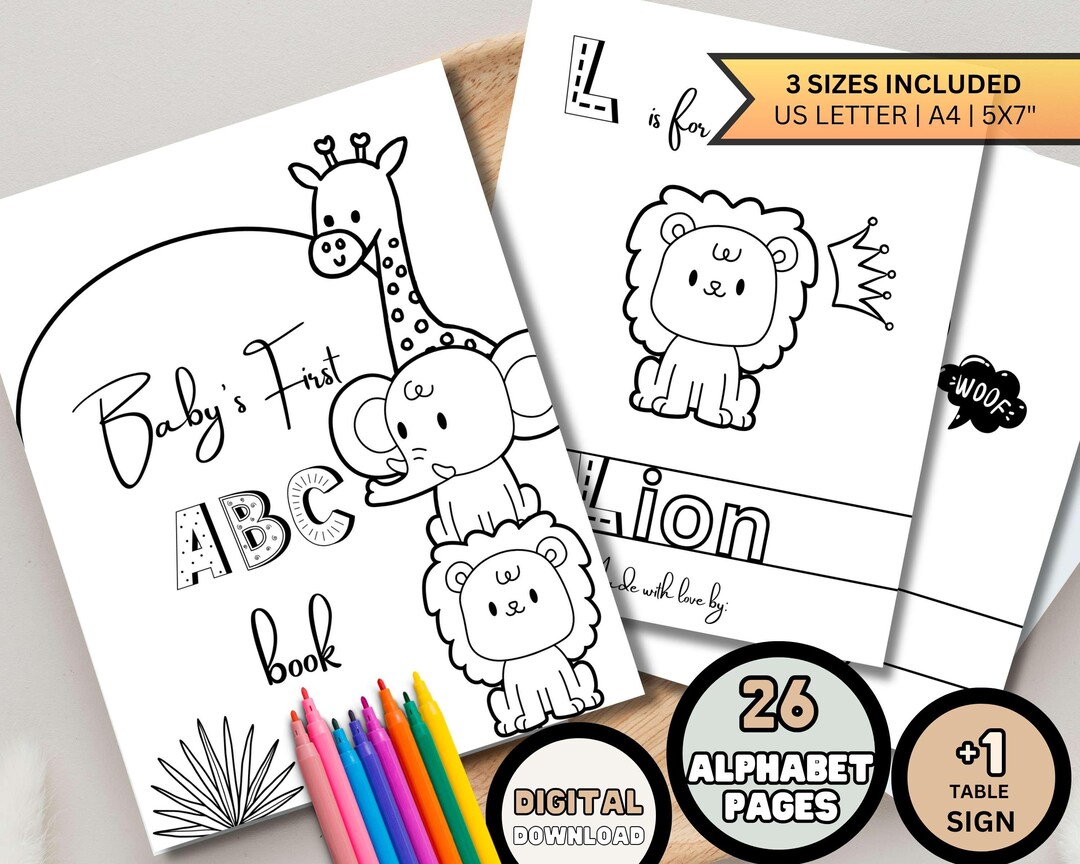 ABC Baby Shower Coloring Book Animals Printable Alphabet Coloring Pages ...