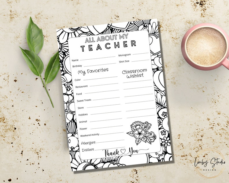 All About My Teacher Printable Coloring Page Favorites - Etsy