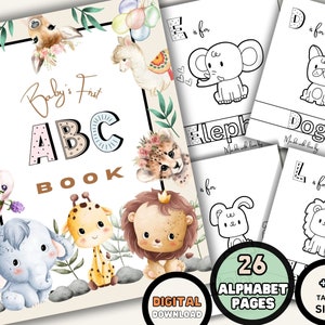 Baby Alphabet Book, Printable Baby Shower Abc Book, Animal Alphabet Coloring Pages Activity Book, Baby&#39;s first Storybook, Digital Download