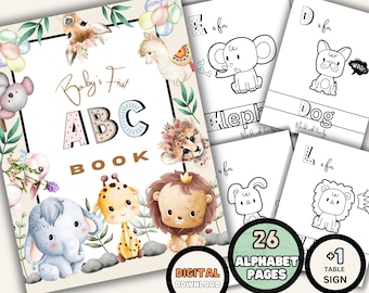 Baby Alphabet Buch, druckbare Babyparty ABC Buch, Tier Alphabet Malseiten Aktivitätsbuch, Babys erstes Märchenbuch, digitaler Download