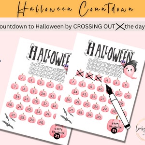 Rosa Halloween-nedräkningskalender: Utskrivbar aktivitet för barn (digital nedladdning) bild 2