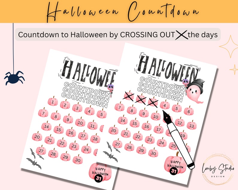 Rosa Halloween-nedräkningskalender: Utskrivbar aktivitet för barn (digital nedladdning) bild 2