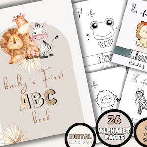 Baby Alphabet Book, Printable Baby Shower Abc Book, Animal Alphabet Coloring Pages Activity Book, Baby&#39;s first Storybook, Digital Download