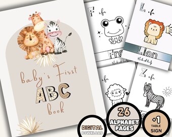 Baby Alphabet Buch, druckbare Babyparty ABC Buch, Tier Alphabet Malseiten Aktivitätsbuch, Babys erstes Märchenbuch, digitaler Download