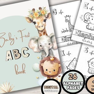Baby Alphabet Book, Printable Baby Shower Abc Book, Animal Alphabet Coloring Pages Activity Book, Baby&#39;s first Storybook, Digital Download