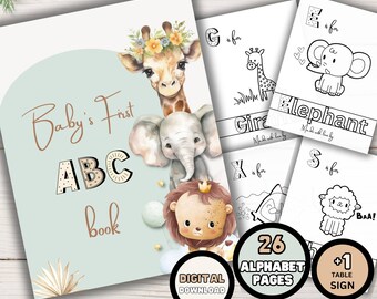 Baby Alphabet Buch, druckbare Babyparty ABC Buch, Tier Alphabet Malseiten Aktivitätsbuch, Babys erstes Märchenbuch, digitaler Download