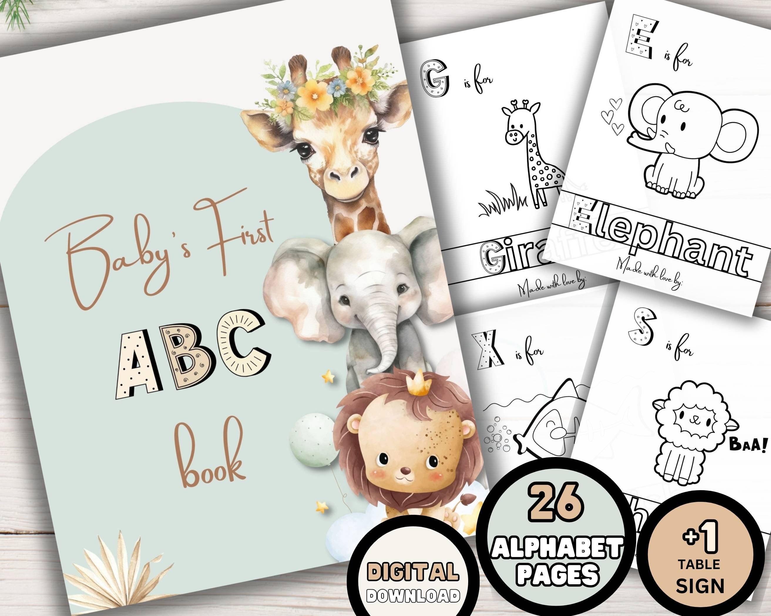 Baby Alphabet Book, Printable Baby Shower Abc Book, Animal Alphabet
