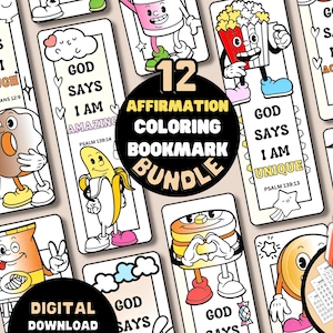 Christliche Affirmationen Lesezeichen für Kinder Gott sagt, ich bin Bibel Vers Malvorlagen Sonntag Schule Handwerk Printable Schrift Geschenke