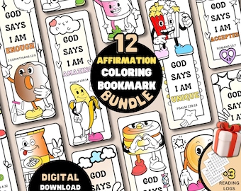 Christian Affirmations Coloring Bookmarks for Kids God Says I Am Bible Verse Coloring Pages Sunday School Crafts Printable Scripture gifts